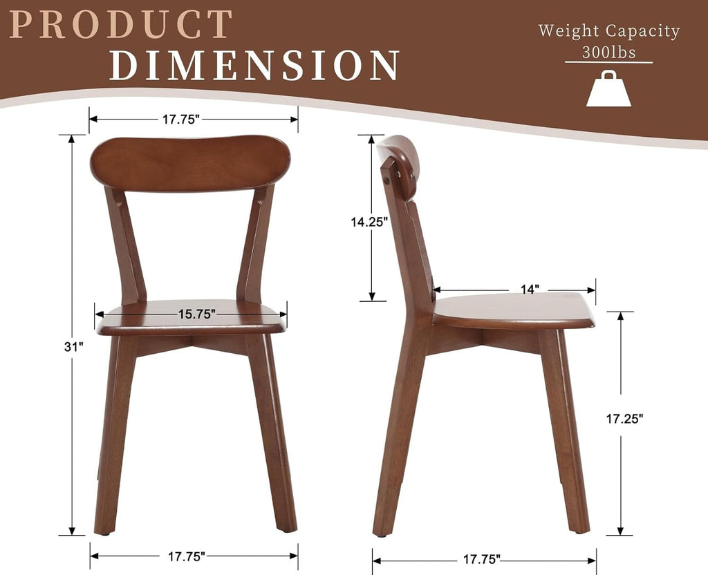 Black Wooden Dining Chairs Set of 4, Mid Century Modern Solid Rubberwood Armless Kitchen & Dining Chairs with Curved