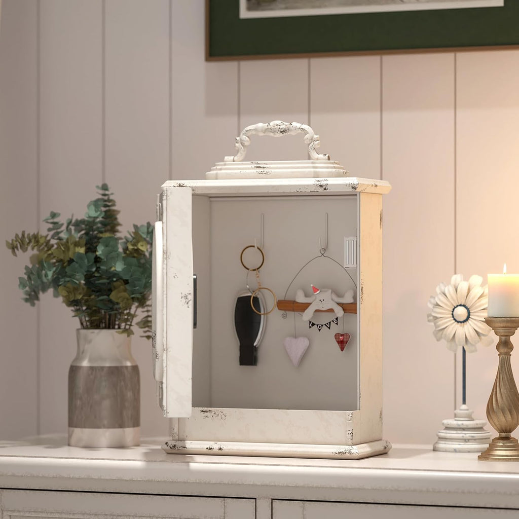 Vintage Mantel Clock with Hidden Safe, Antique White Style Fireplace Clocks