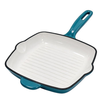 Enameled Cast Iron Square Steak Grill Pan, For All Cooktops (Peacock Blue, 9.5 inch)