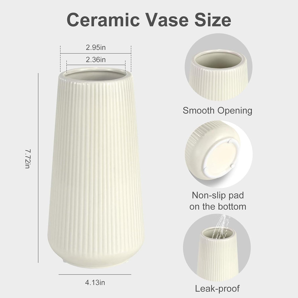 Beige Ceramic Vase, Small Cute Flower Vase for Pampas Grass, Home, Living Room, Dining Table, Farmhouse, Office