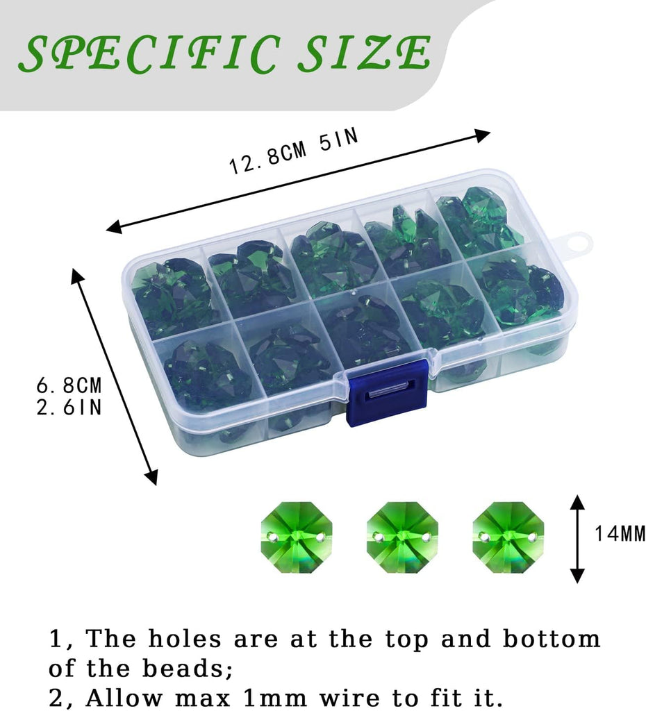 100 Pcs 14mm Green Octagon Crystal Beads Suncatcher Chandelier DIY