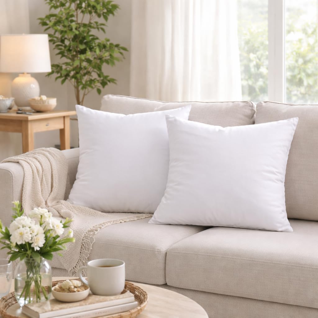 18 x 18 Inch Throw Pillow Inserts, Square Polyester-Filled Pillow Forms for Decorative Covers, White - Set of 4