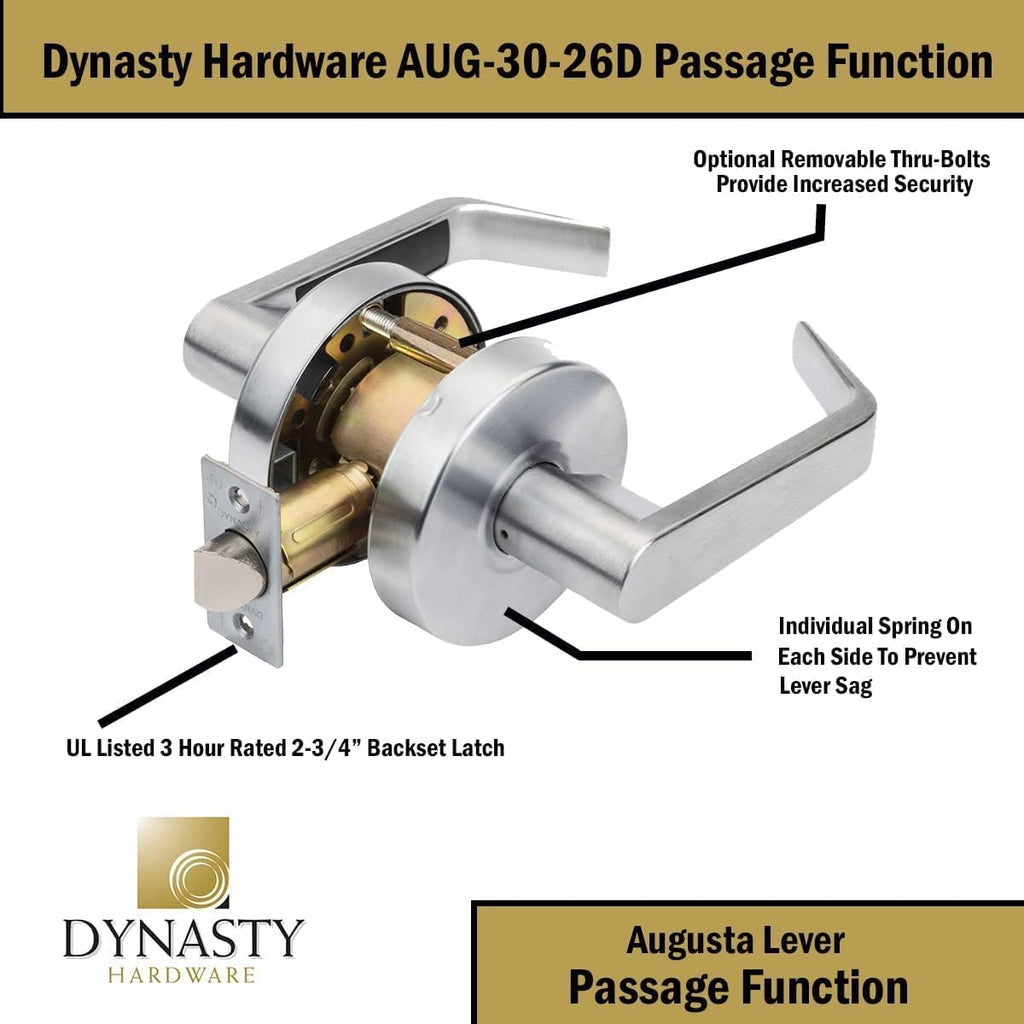 Grade 2 Commercial Duty Passage Lever, ADA, Satin Chrome Finish - Door Lever