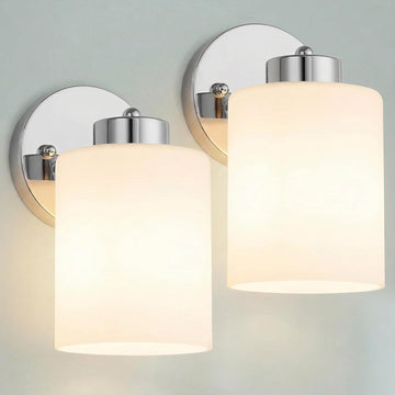 Frosted Wall Sconce Set of Two,Chrome Sconce Bathroom Lighting,Modern Chrome Vanity Light,Mid-Century Vanity Sconces