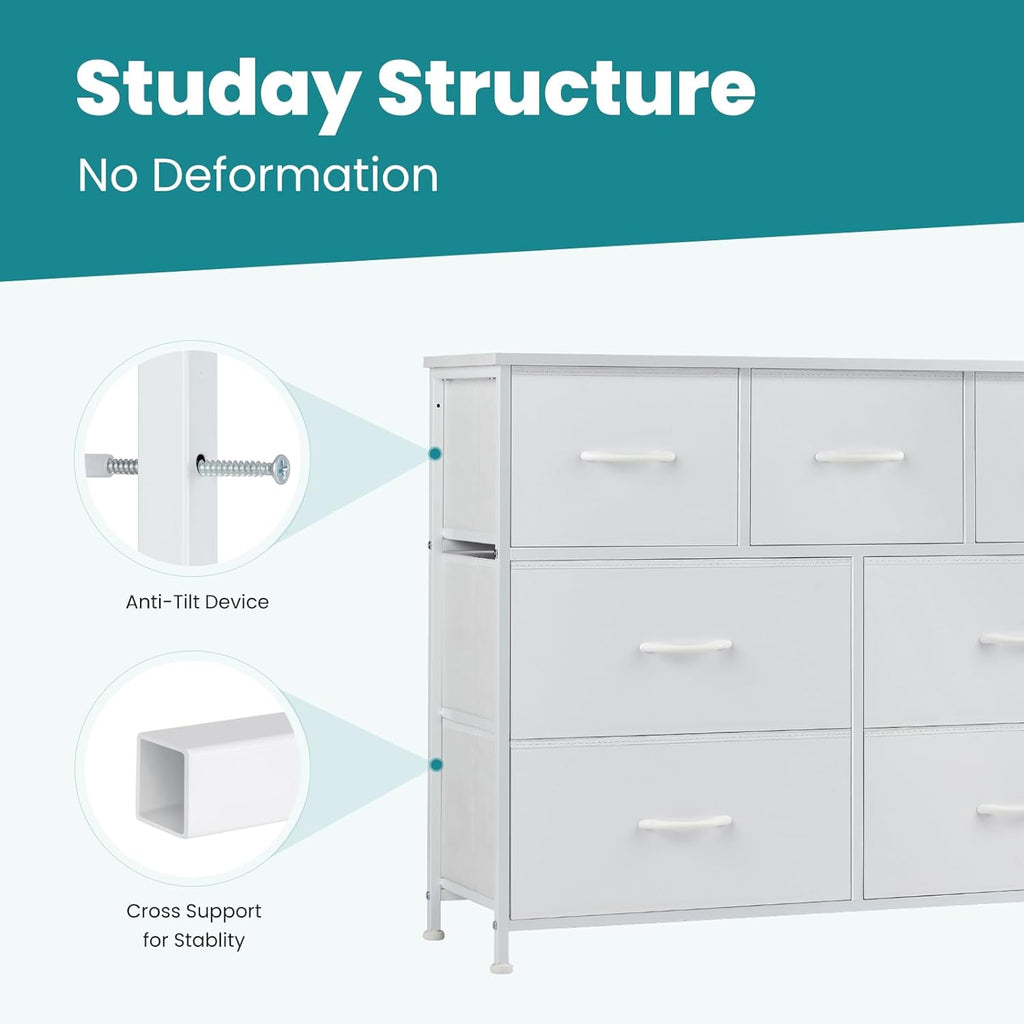 7 Drawer Closet Organizer, Storage Tower with Sturdy Steel Frame | White Dresser , Wooden Top & Easy Pull Fabric