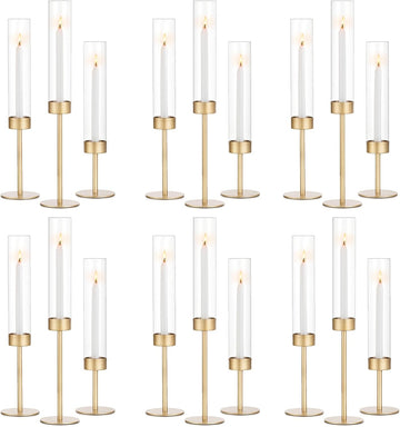 Glass Hurricane Candlestick Holders Gold - 18 PCS Taper Candle Holder Bulk Tall Clear Glass Cylinder Table