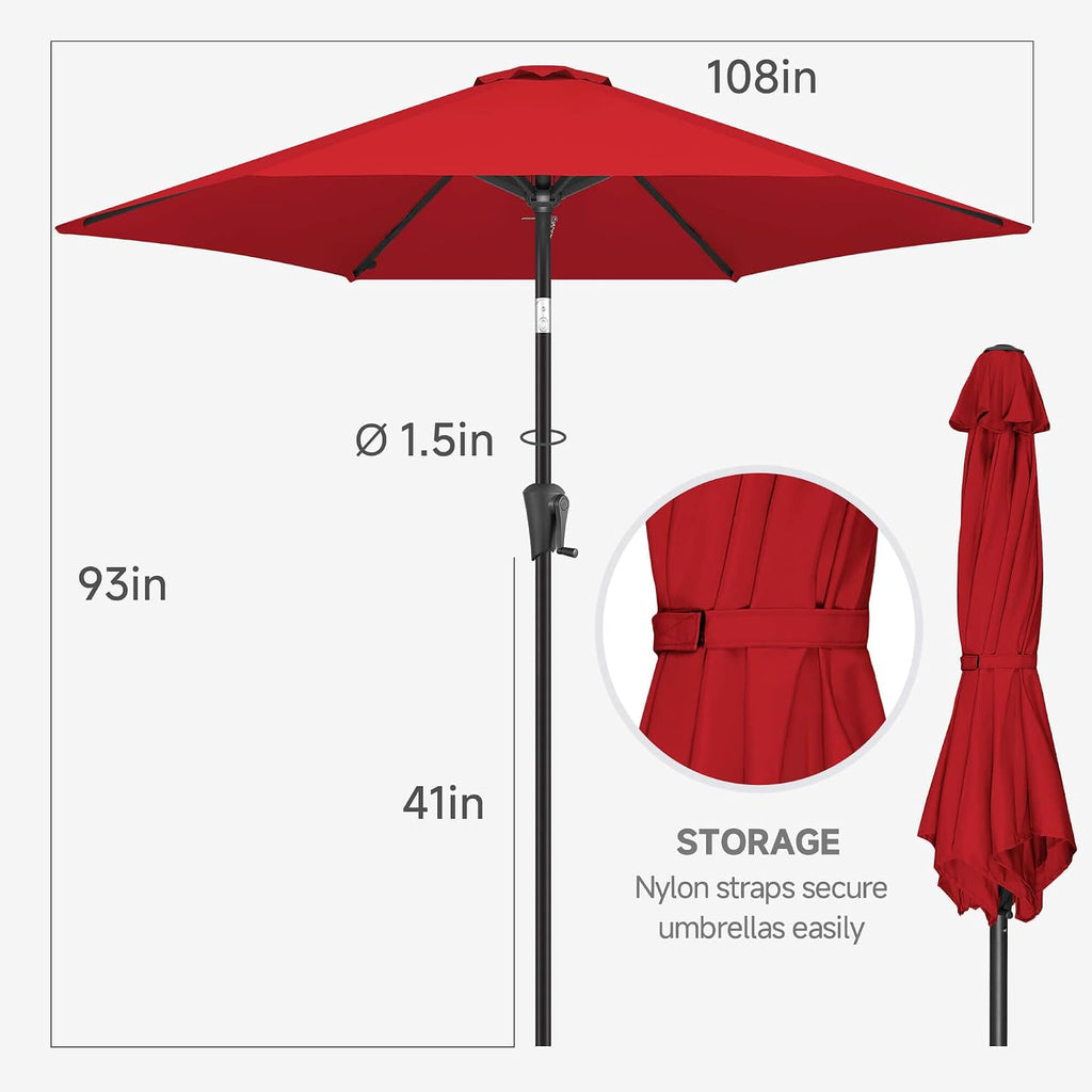 9ft Patio Umbrella Outdoor - Table Umbrella with Push Button Tilt and Crank, UV Protection, 6 Sturdy Ribs
