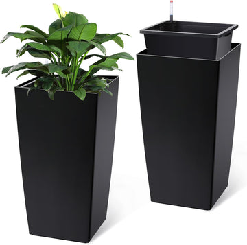30" Tall Planters Set of 2, Outdoor&Indoor Black Planter Pots | High Front Porch Planter Pots with Drainage