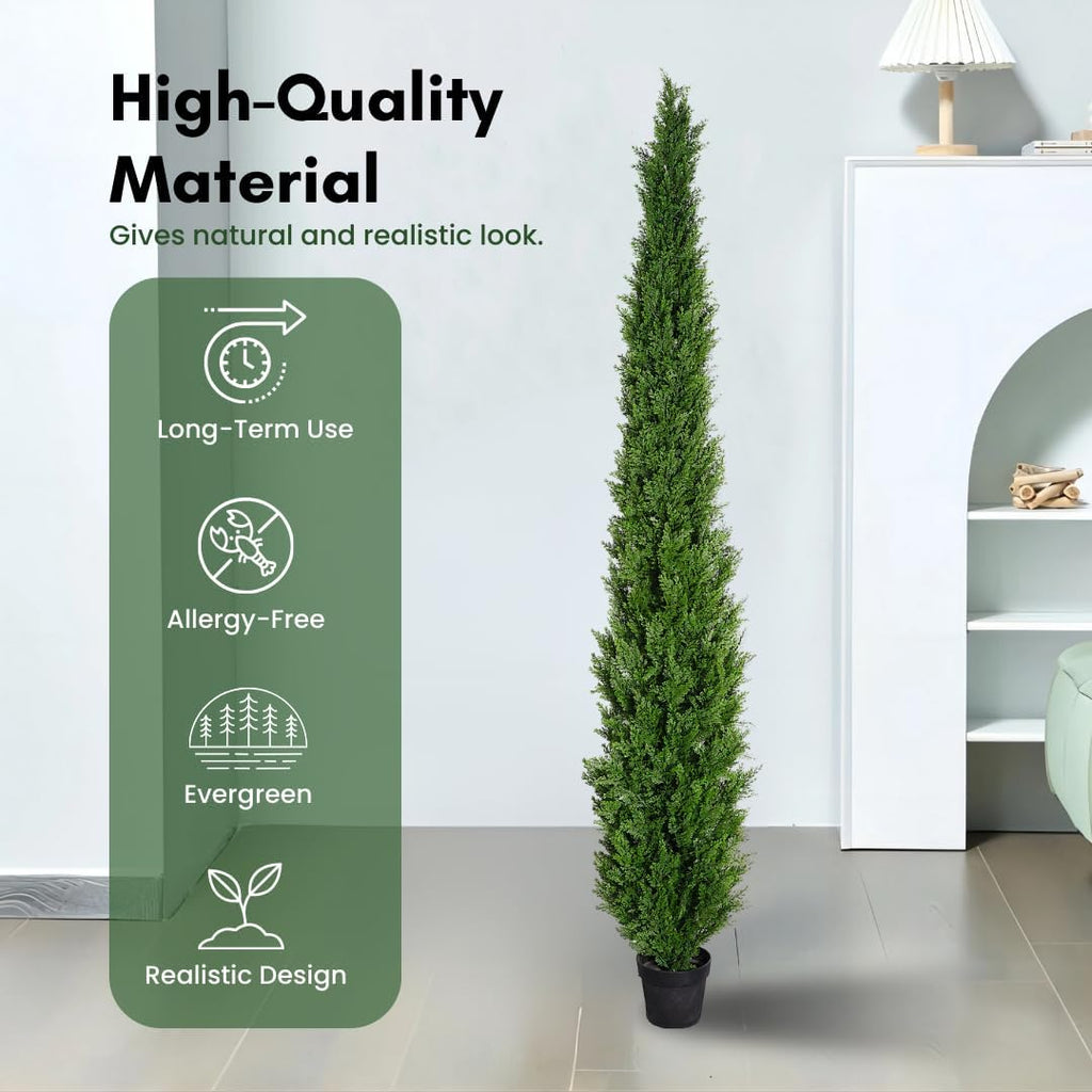 8 Feet Pre-Potted Evergreen Outdoor Artificial Cedar Tree for Front Porch Decor, Outdoor Entryway Decor Fake Tree