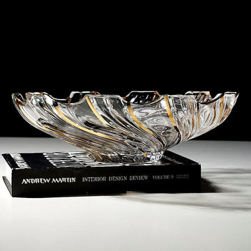Large Hand Painted Gold Whirlwind shaped Crystal Glass Decorative Bowl-12.6 inch Diameter.