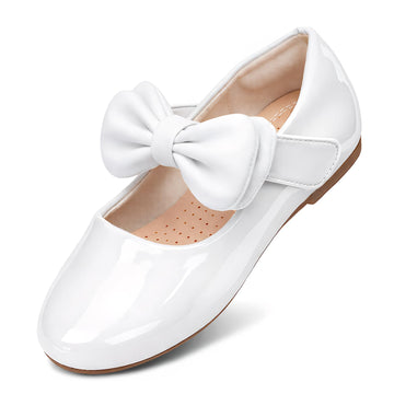 Girls White Dress Shoes Mary Jane Flower Girls Flats, White, 10