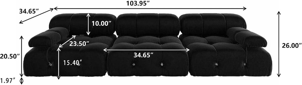 Modular Sectional Sofa,103.95 inch Convertible Sofa Couch,Velvet 3 Seater Minimalist Couch , Modern Large Free