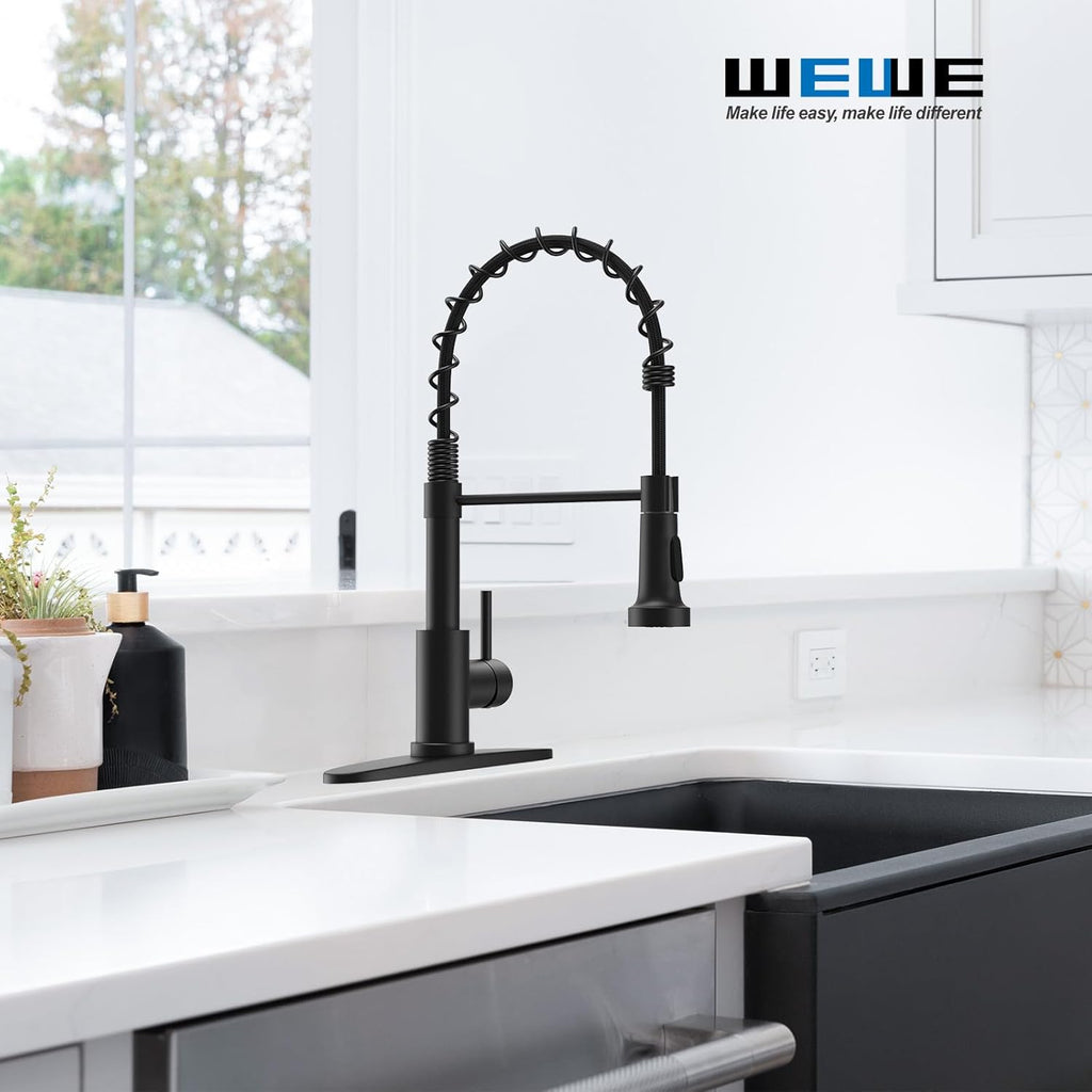 Kitchen Faucets with Pull Down Sprayer Commercial Industrial Stainless Steel Single Handle Single Hole Spring