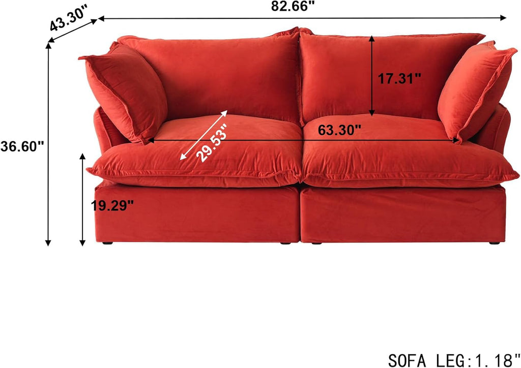82.66" Sectional Couch for Living Room, Modular Sectional Sofa, Modern Convertible Couches, Cushion Covers Removable, Down Filled Soft Sofas for Living Room, Home, Apartment (Red)