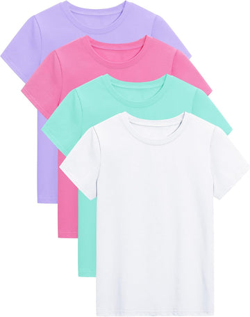 4 Pack Girls Short Sleeve Shirts Cotton T-Shirts Summer Basic Tees