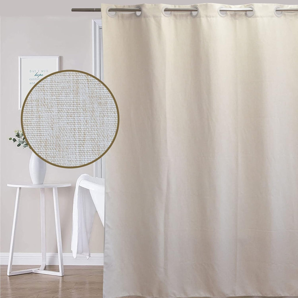 Beige Linen Textured Shower Curtain 84 Inches Long, without Hooks Needed | Water-Repellent, Machine Washable