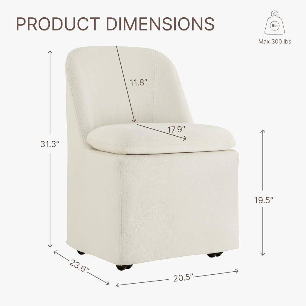 Upholstered Dining Chairs Set of 2 with Hidden Casters, Modern Kitchen Chairs with Removable Washable Cover, Padded