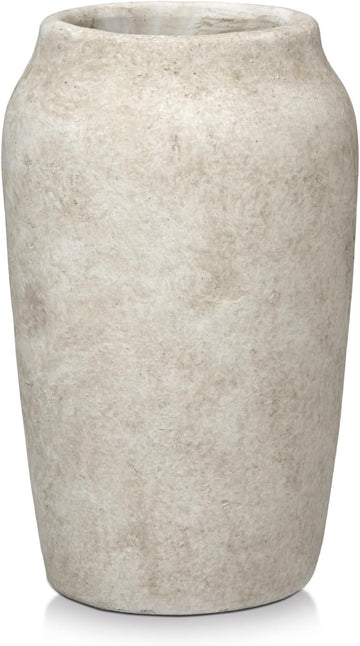 Rustic Vintage Ceramic Vase, 9.06'' Farmhouse Table Decor with Wide Mouth, Large Decorative Vases