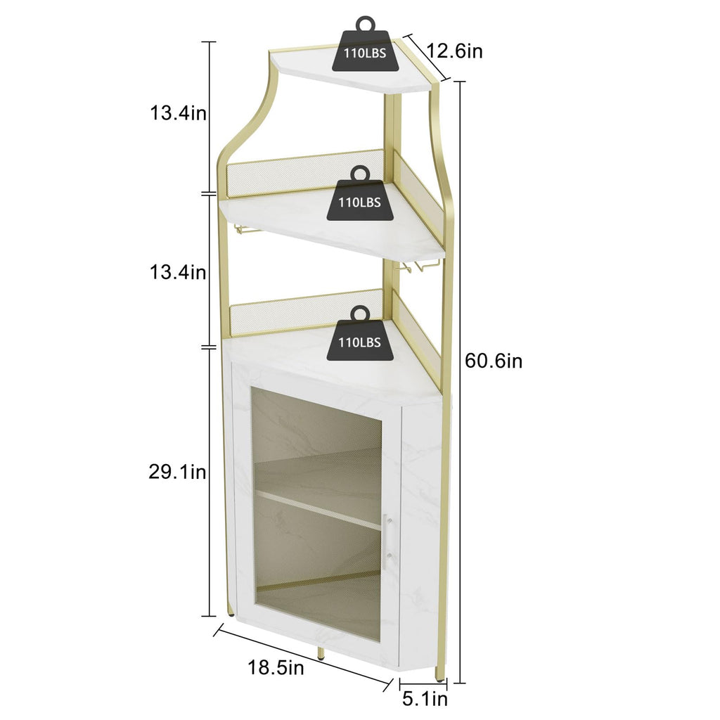 Corner Wine Bar Cabinet with Large Storage Space and Removable Wine Rack, Coffee Bar Cabinet with Glass Holder and