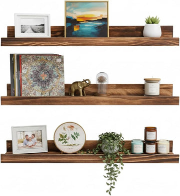 24 Inch Floating Shelves Set of 3 - Rustic Wood Picture Ledge Shelf Storage Decor - Nursery Book Shelves, Wall
