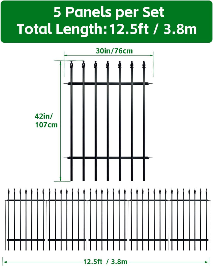 Metal Garden Fence 42" H x 30" W (5 Pack), No Digging Thicken Decorative Garden Border Fence, Rustproof Black Garden
