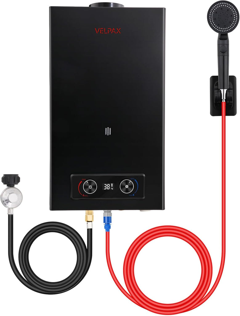 Propane Water Heater 4.76 GPM 18L Outdoor Portable Tankless Water Heater 82000 BTU/Hour with Digital Display Battery