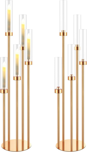 5 Arm Candelabra Centerpieces for Tables 42.5'' Tall Floor Candle Holder Metal Candlestick Stand with Acrylic