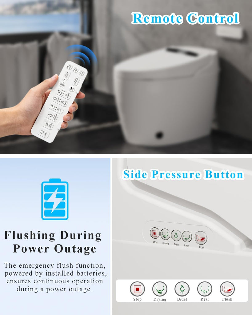 Smart Toilet with Bidet Built-in, Auto Open/Close Lid