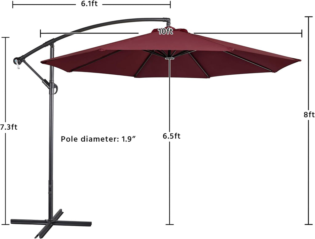 10FT Patio Offset Umbrella w/Handy Tilt & Cross Base