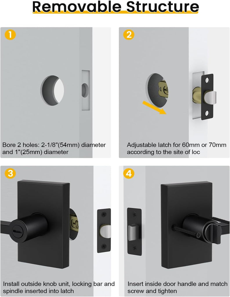 Black Interior Door Handle, Heavy Duty Zinc Alloy Privacy Door Handle Interior, Matte Black Door Levers /Bathroom