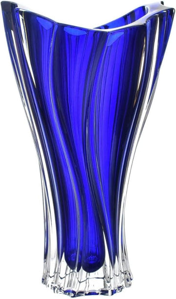 Bohemian Crystal Glass Vase 12'' Deep Blue ''Plantica'' European Design Elegant Centerpiece Flower Vase Home Decor