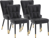 Modern Dining Chairs Set of 4, PU Leather Upholstered Kitchen Chairs with Thickened Seat, Metal Legs and Armless Design, Black