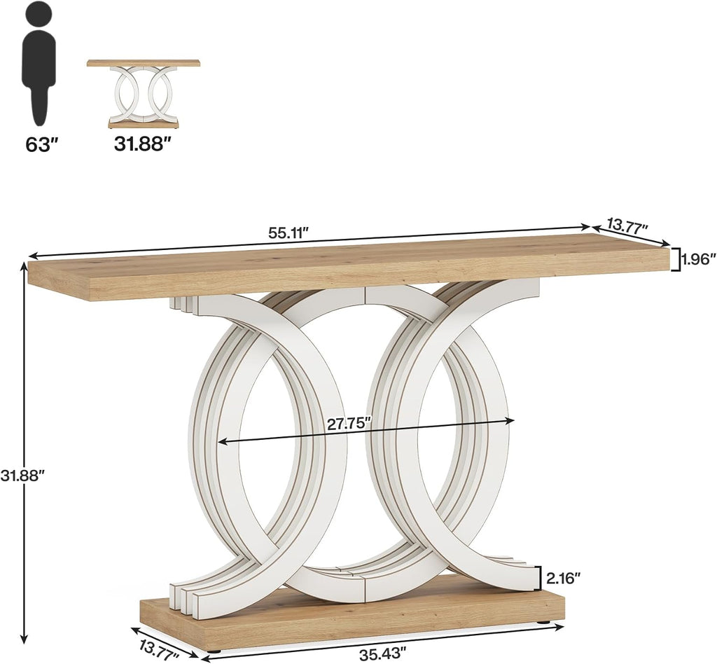 55 in Console Table with Geometric Base, Modern Hallway Table, Wooden Entryway Table, Foyer Sofa Table, Unique Long