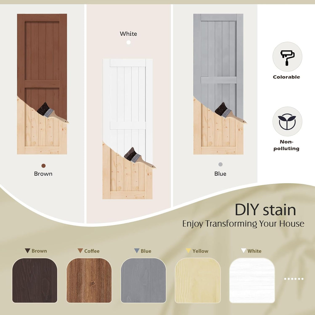 36in x 84in Sliding Barn Wood Door,Interior Doors,DIY Assemblely,Solid Natural Spruce Panelled Slab,