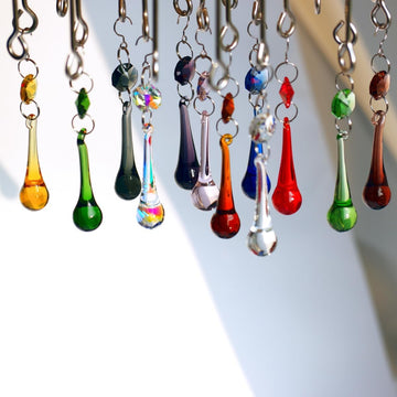 Raindrop Crystal Chandelier Prisms Parts, 53mm (Multi Color) - 12pcs Colored Hanging Crystals Beads for Window, Home