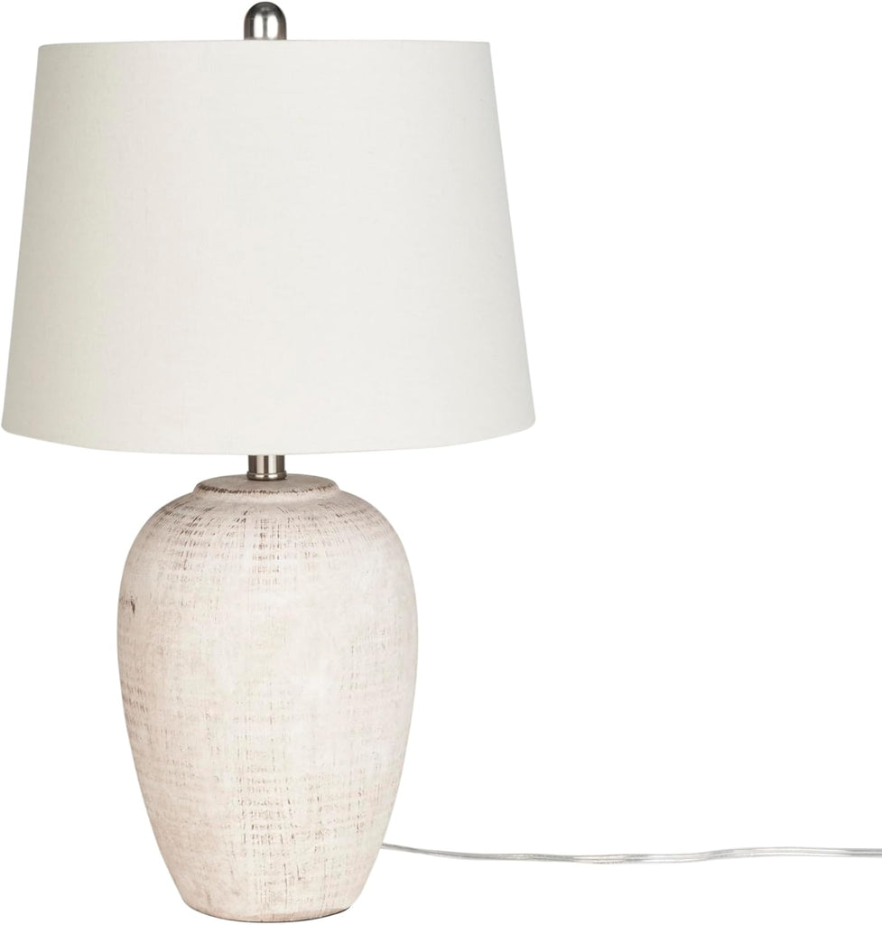 Home 23" Distressed Cream/Beige Rustic Ceramic Jar Table Lamp, Dining Office, with Ivory Shade