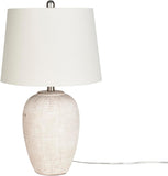 Home 23" Distressed Cream/Beige Rustic Ceramic Jar Table Lamp, Dining Office, with Ivory Shade