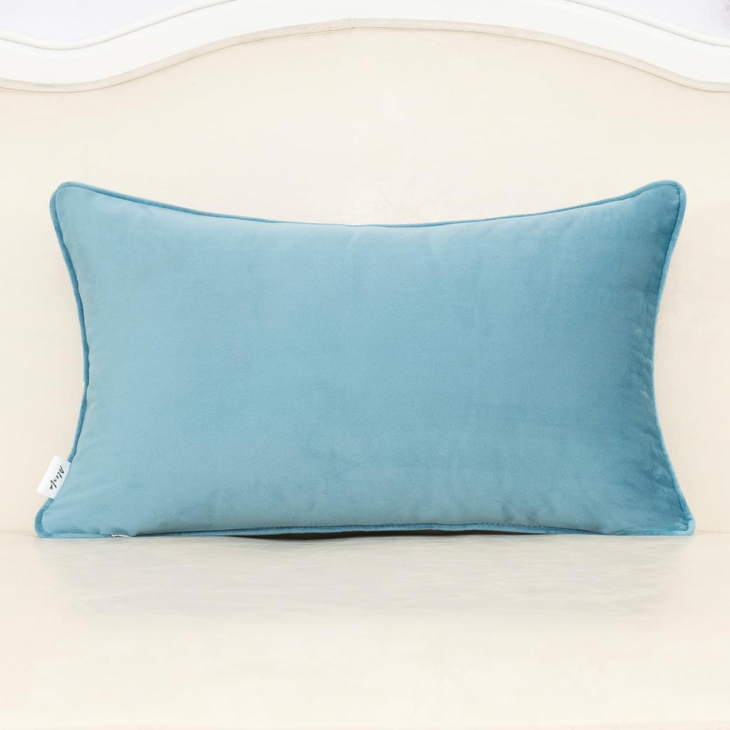 Blue Floral Throw Pillow Cover 12 x 20 Inch Cut Velvet Rectange Luxury Decorative Lumbar Pillow Cover