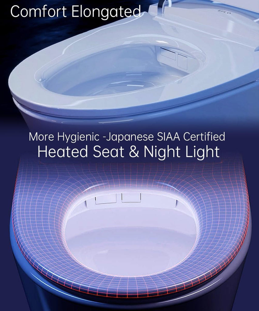 Luxury Smart Toilet with Auto Open/Close, Foam Dispenser, ADA Comfort Height Heated Seat, Warm Water/Dryer