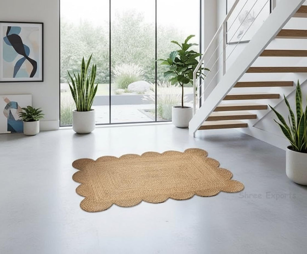 Natural Hand Woven Farmhouse Jute Area Scalloped Rug (Natural, 2x3 Feet)