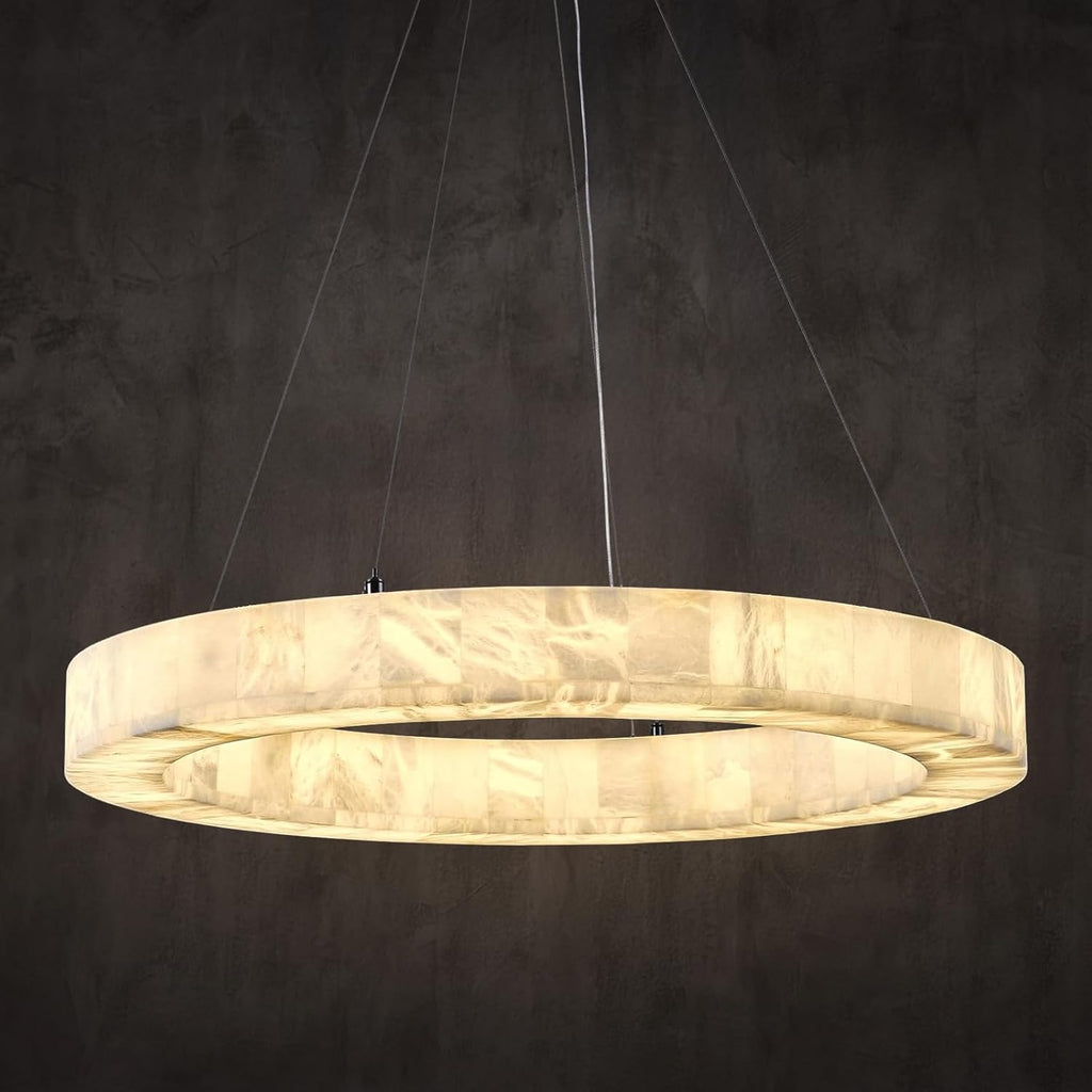 Alabaster Chandelier, Modern Round Chandeliers for Dining Room Living Room, Dimmable Chandelier for Bedroom Entryway Foyer, Marble Round Light Fixture for Kitchen Hallway (D30in) A125-B0CG9PJ963