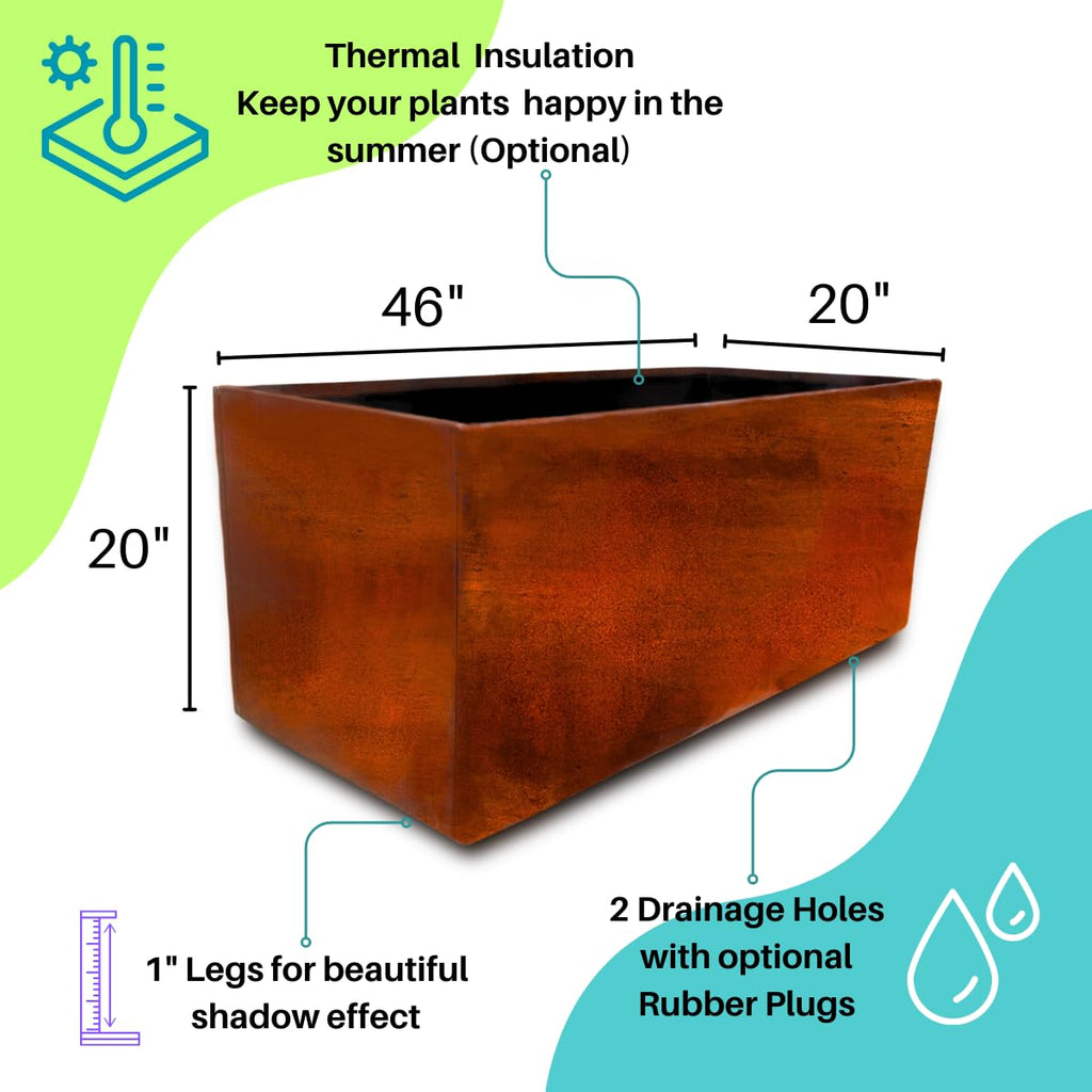 Corten Steel Planter Large Rectangle for Outdoor, Metal Planter Box - 46x20x20 inch - Flower Pot for Garden, Patio