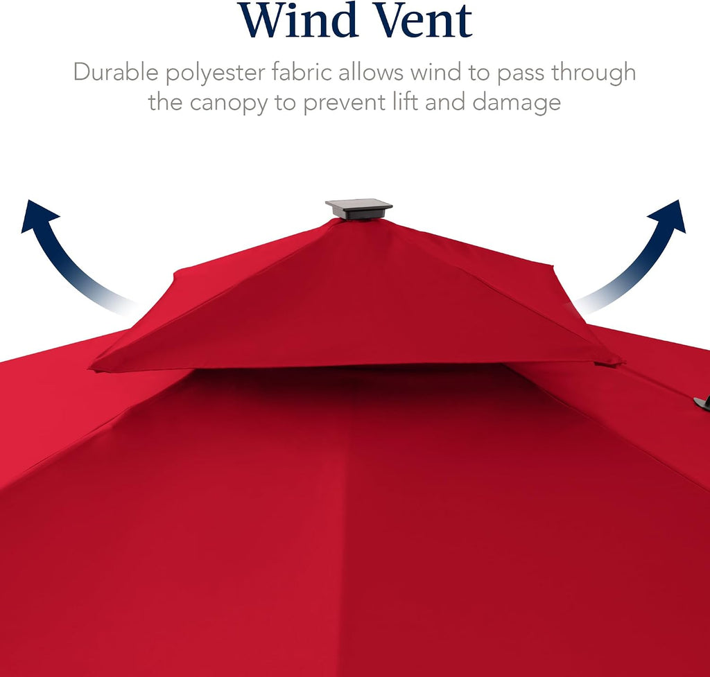 12x12ft LED Cantilever Patio Umbrella w/Base Included & 360° Rotation - Red