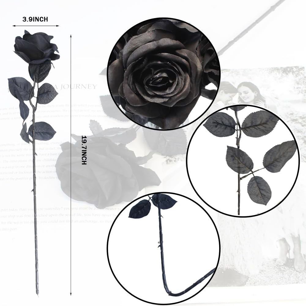Black Roses Artificial Flowers, Black, 12PCS