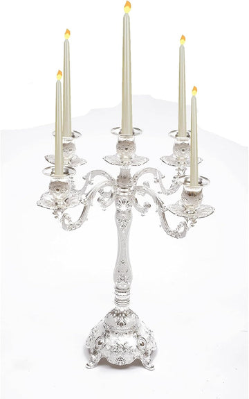 5 Arm Metal Palace Candelabra,14.5 Inch Vintage Candle Holder for Tables,Tall Candelabra Candle Standarty Events(not