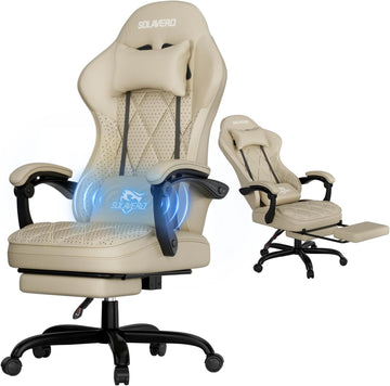 Gaming Chair with Massager Lumbar Support, 400LBS Weight Capacity | Computer Chair with Footrest & Linkage Armrests