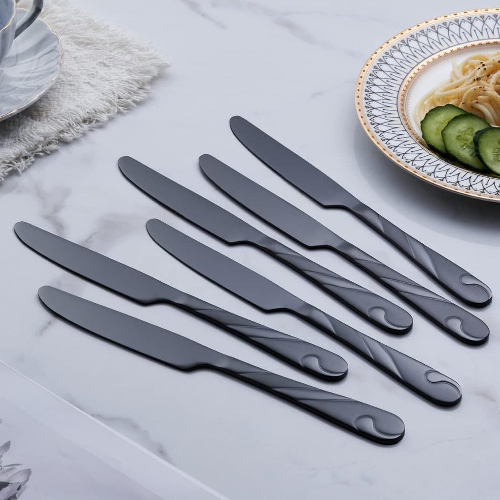 Black Silverware Set for 12, 60-Piece Stainless Steel Flatware Set, Shiny Black Metal Cutlery Set, Include Fork