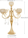 Gold Centerpiece for Table, 25.6in Candle Holder for Table Centerpieces, 5Arms Tall Crystal Candelabra Candle Holder