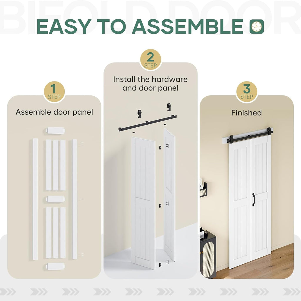Bifold Barn Doors for Closet 72'' x 84'', Double Bifold Barn Door with Hardware Kit Included,80'' Tr