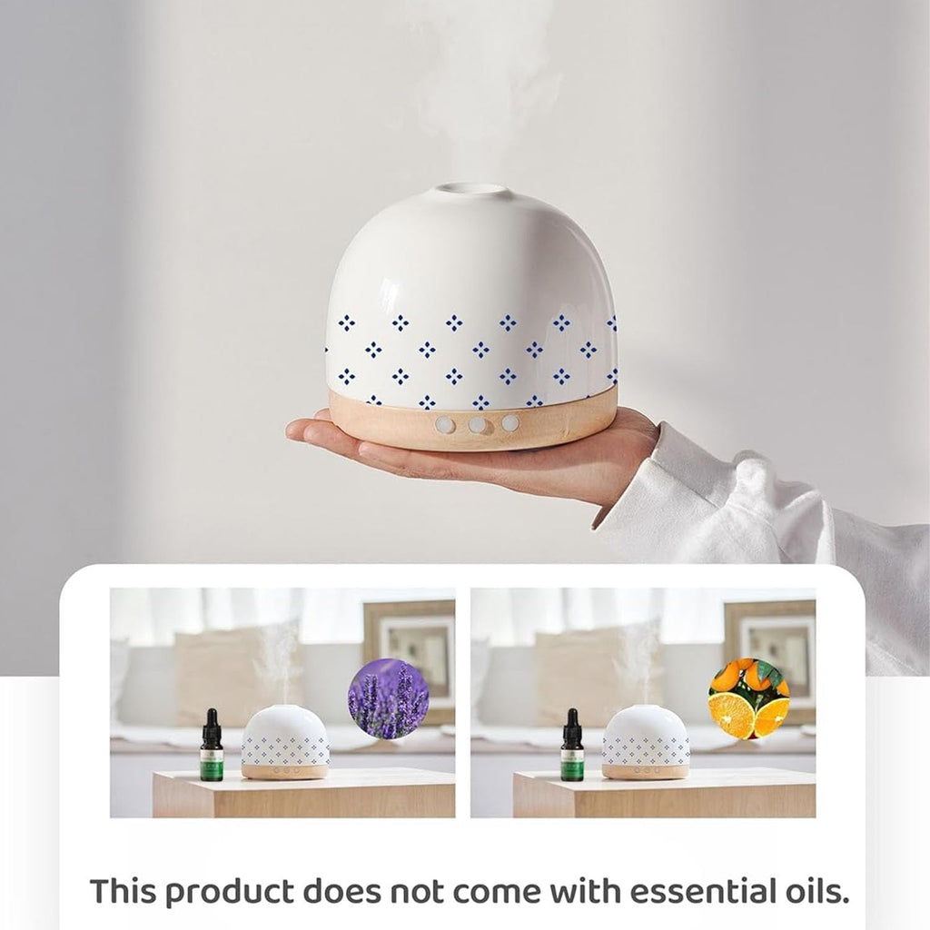 300ml Essential Ceramic Diffuser, Round Aroma Luruxy Porcelain Diffuser Night Light Captivating Exquisite Blue and